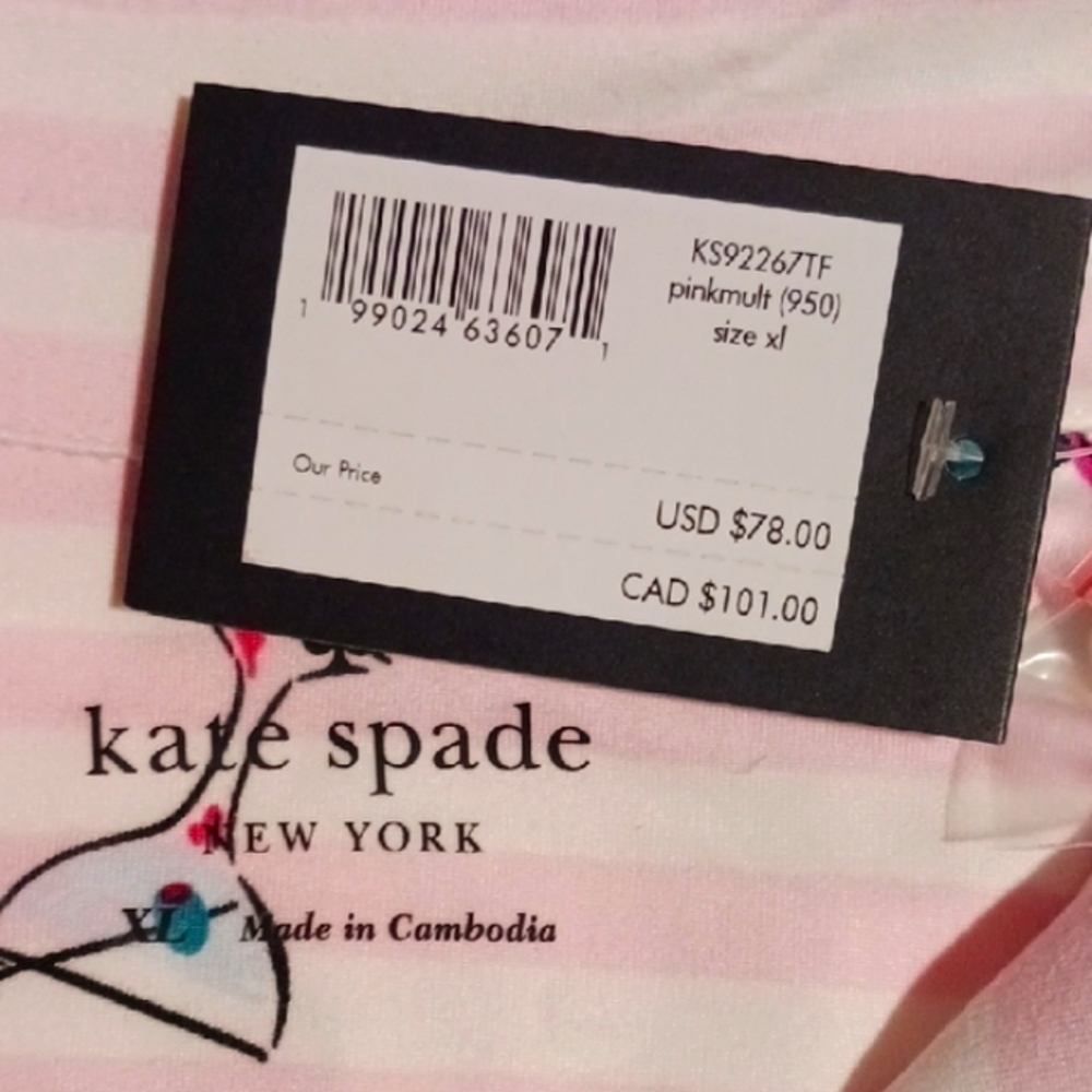 Kate Spade Light Pink Stripe Festive Pajama Set XL ⛸️🎵👛💄🥂🍾🍸 - Picture 11 of 13